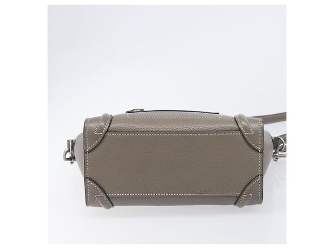 Céline Borsa a mano CELINE Luggage Nano Shopper in pelle 2way Grigio Argento Auth 199033V Marrone - vista 5