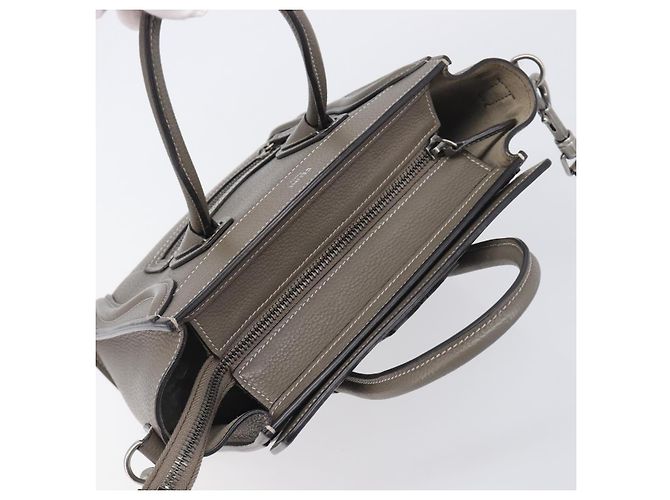 Céline Borsa a mano CELINE Luggage Nano Shopper in pelle 2way Grigio Argento Auth 199033V Marrone - vista 6