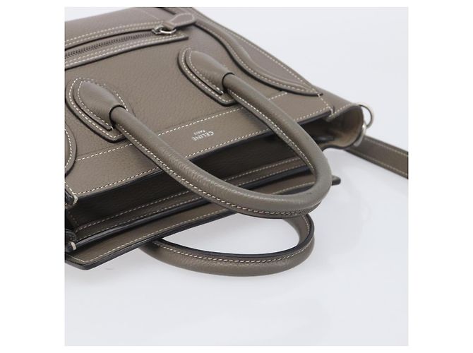Céline Borsa a mano CELINE Luggage Nano Shopper in pelle 2way Grigio Argento Auth 199033V Marrone - vista 7