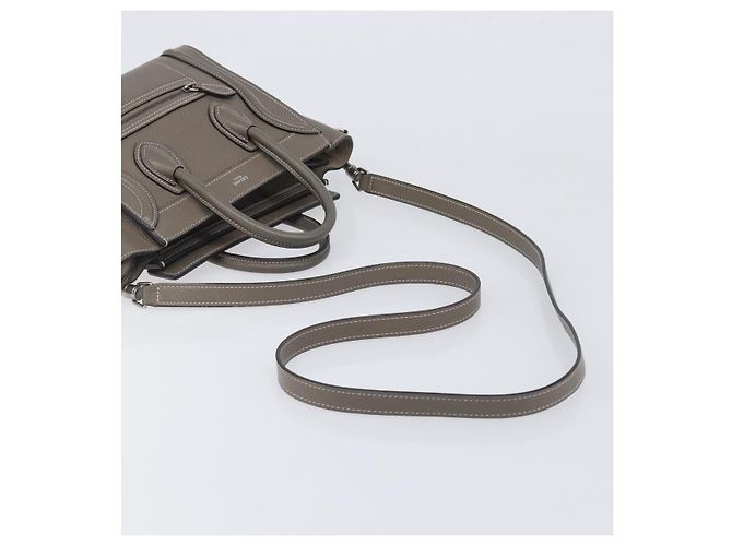 Céline Borsa a mano CELINE Luggage Nano Shopper in pelle 2way Grigio Argento Auth 199033V Marrone - vista 8