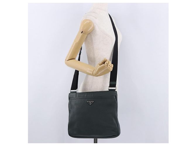 Borsa a tracolla PRADA in pelle verde argento Auth ka5888V - vista 24
