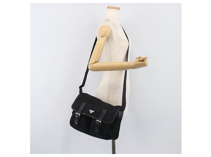 Bolso de hombro PRADA Nylon Black Silver BT0172 Auth am12240V Negro Plata - vista 27