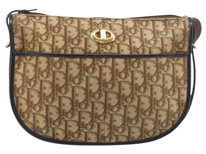 Borsa a tracolla Christian Dior Trotter Canvas Beige Gold Auth 199140 D'oro - vista 13