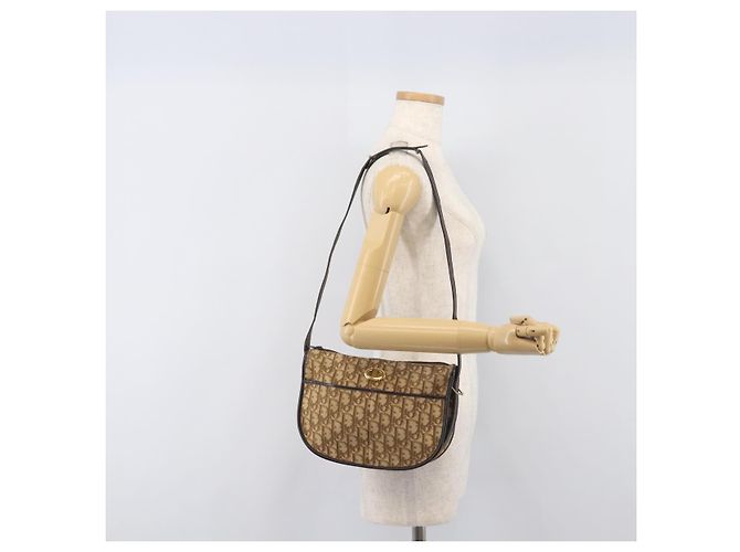 Borsa a tracolla Christian Dior Trotter Canvas Beige Gold Auth 199140 D'oro - vista 22