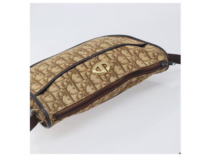 Borsa a tracolla Christian Dior Trotter Canvas Beige Gold Auth 199140 D'oro - vista 6