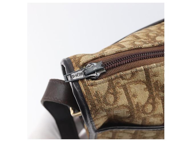 Borsa a tracolla Christian Dior Trotter Canvas Beige Gold Auth 199140 D'oro - vista 9