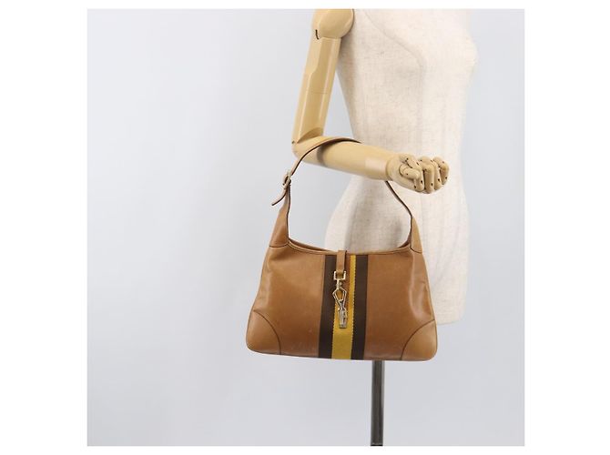 Borsa a mano GUCCI Jackie Sherry Line in pelle marrone e oro 001 4057 Auth 199158A D'oro - vista 23