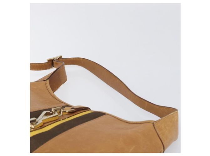 Borsa a mano GUCCI Jackie Sherry Line in pelle marrone e oro 001 4057 Auth 199158A D'oro - vista 8