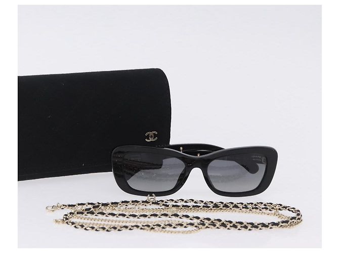 CHANEL COCO Mark Chain rechteckige Sonnenbrille aus Kunststoff CC Auth SW2687SAM Schwarz - Ansicht 12