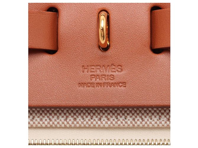 Hermès Herbag PM Twill Ash & Vache Hunter Leather & Canvas Zip Top-handle Handbag Beige - vista 11
