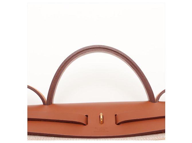 Hermès Herbag PM Twill Ash & Vache Hunter Leather & Canvas Zip Top-handle Handbag Beige - vista 6