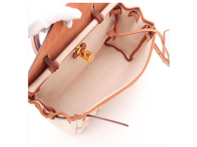 Hermès Herbag PM Twill Ash & Vache Hunter Leather & Canvas Zip Top-handle Handbag Beige - vista 8