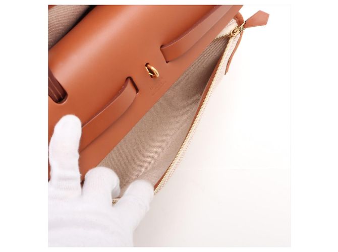 Hermès Herbag PM Twill Ash & Vache Hunter Leather & Canvas Zip Top-handle Handbag Beige - vista 9