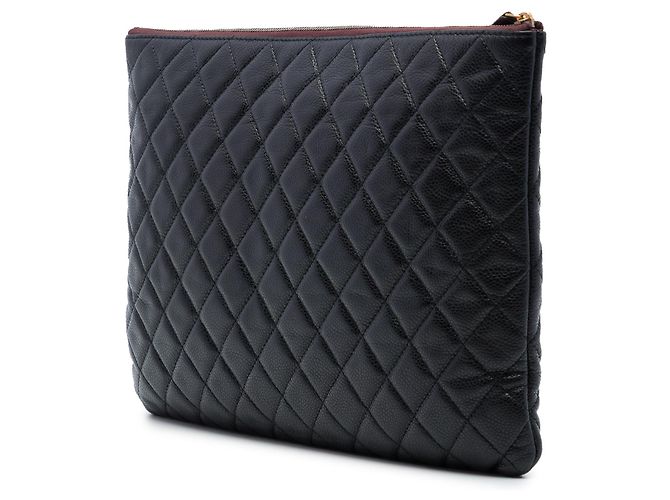 Clutch Chanel Large Quilted Caviar O Case Nera Nero - vista 2