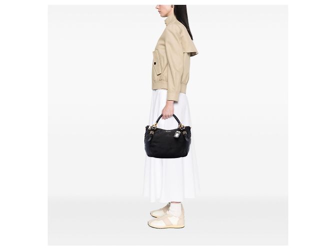 Borsa Prada Tessuto Canapa Logo Nera Nero - vista 6