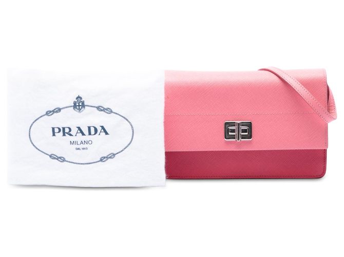 Borsa a tracolla Prada Bicolor Saffiano con chiusura Turn Lock, Rosa - vista 7