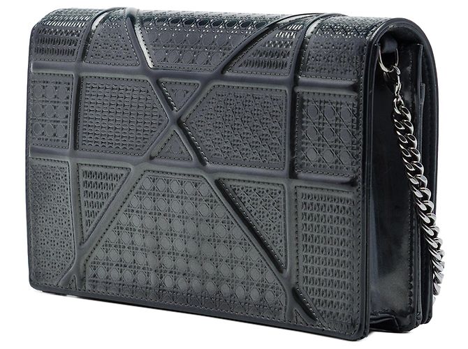 Borsa a tracolla Diorama Wallet on Chain in vernice metallizzata Microcannage nera Dior Nero - vista 2