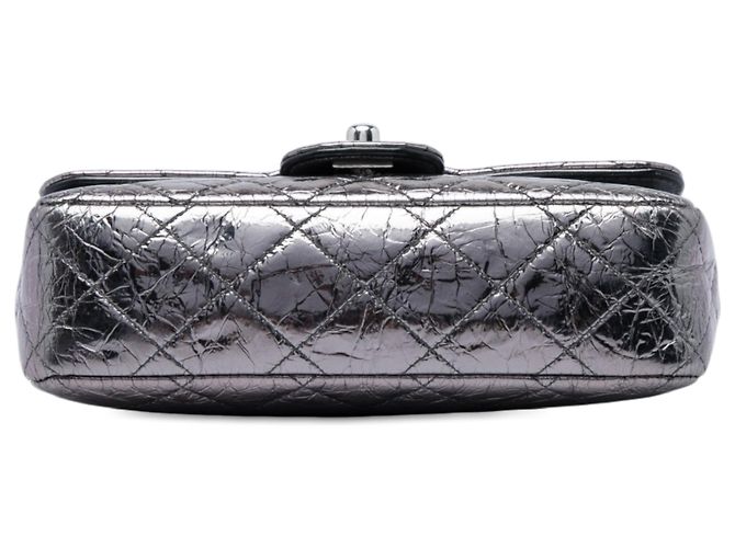 Borsa Chanel Mini Quilted Metallic Crumpled Calfskin Ring Top Handle Flap Satchel Argento - vista 3