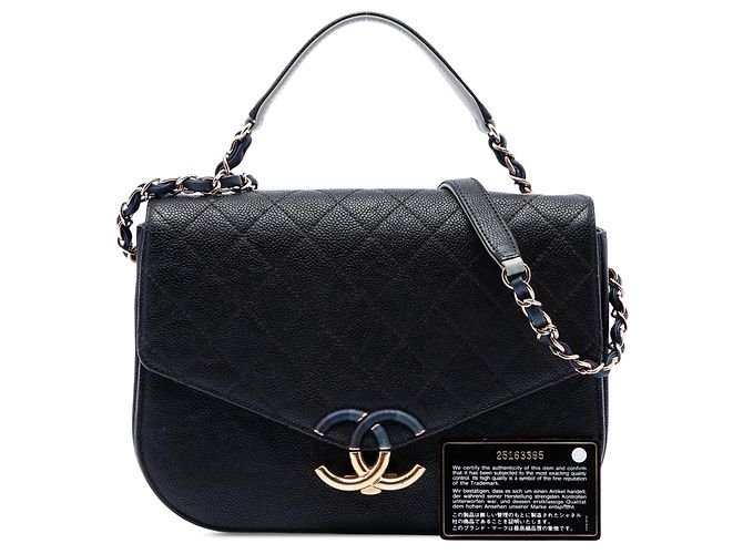 Borsa Satchel Chanel Paris Cuba Medium Quilted Caviar Thread Around Flap Nera Nero - vista 7