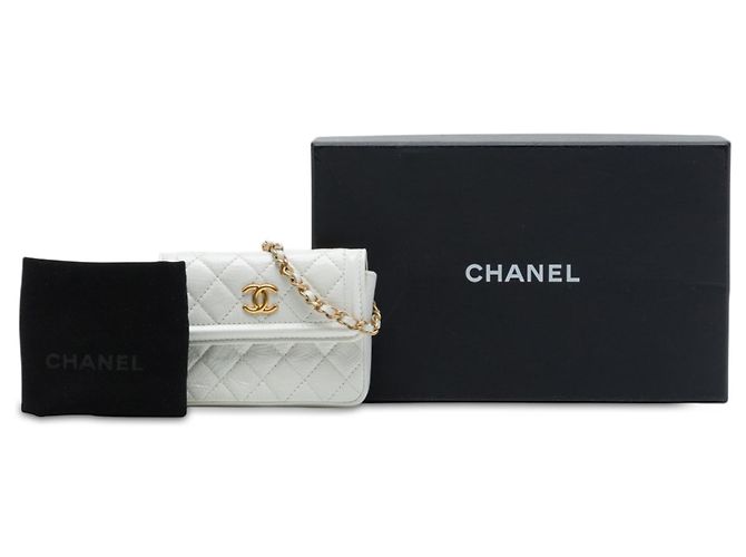 Borsa vita Chanel CC matelassé in vitello invecchiato lucido bianca Bianco - vista 7