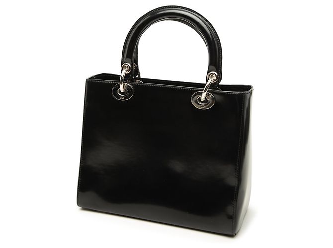 Borsa Lady Dior Medium in pelle di vitello lucida nera Nero - vista 2
