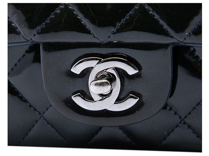 Borsa a tracolla Chanel Mini Rectangular Classic Patent Single Flap Blu - vista 5