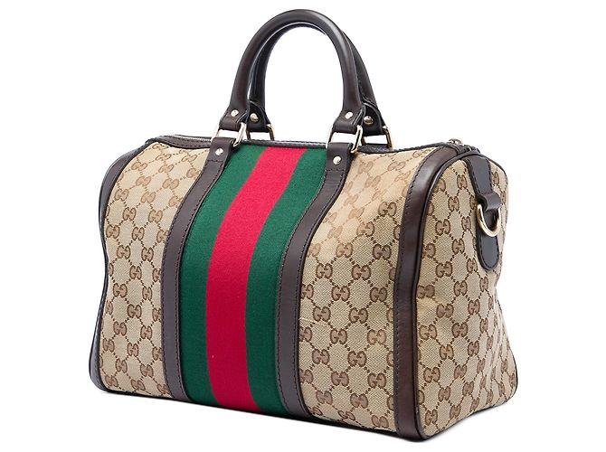 Borsa Boston Satchel Gucci Medium GG Canvas Web Joy Beige - vista 2