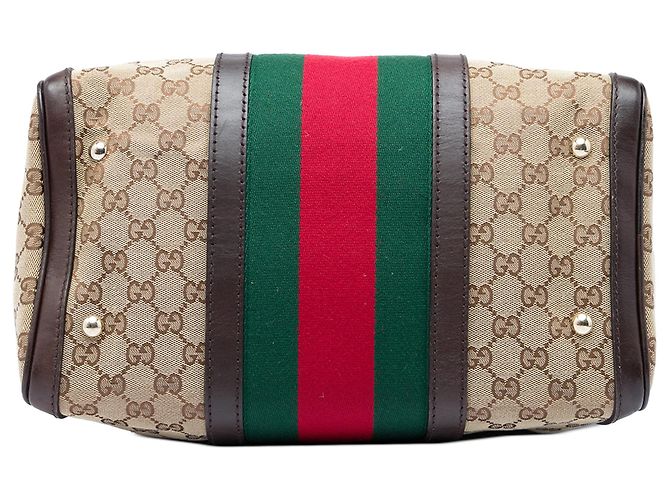 Borsa Boston Satchel Gucci Medium GG Canvas Web Joy Beige - vista 3