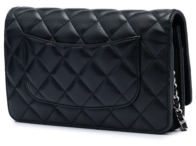 Borsa a tracolla Chanel CC in pelle d'agnello matelassé nera Wallet On Chain Nero - vista 2