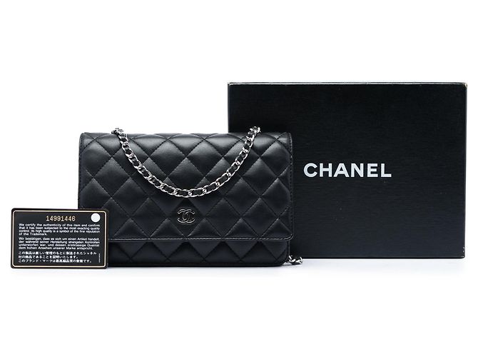 Borsa a tracolla Chanel CC in pelle d'agnello matelassé nera Wallet On Chain Nero - vista 7