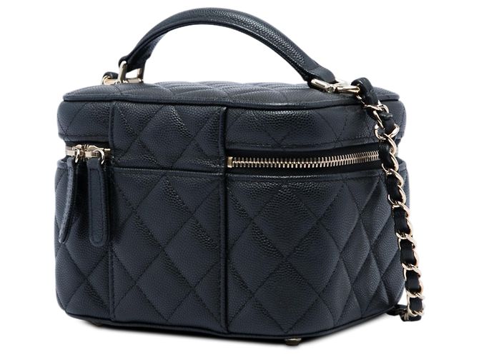 Piccolo Vanity Case Chanel in pelle caviar matelassé nera con manico superiore e catena Nero - vista 2