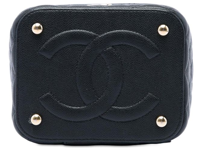 Piccolo Vanity Case Chanel in pelle caviar matelassé nera con manico superiore e catena Nero - vista 3