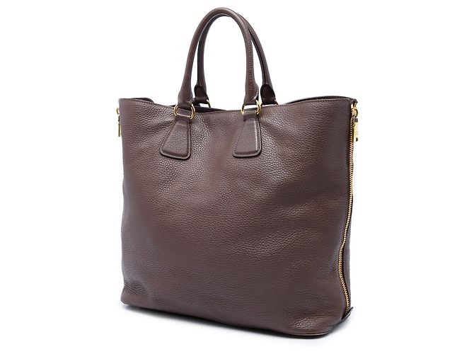 Borsa Tote Convertibile Prada Vitello Daino marrone con zip laterale - vista 2