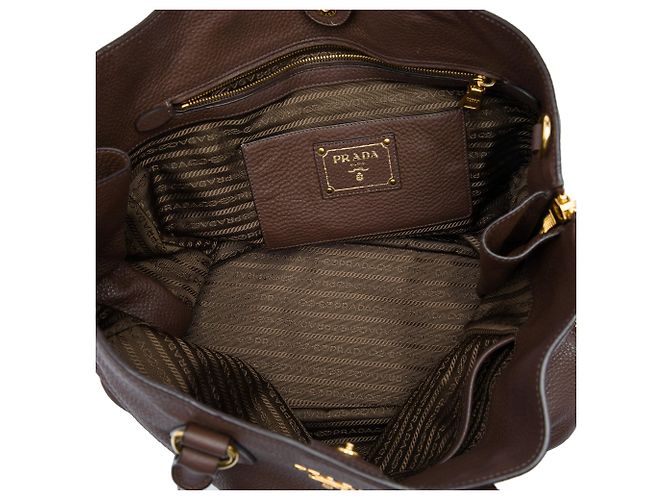 Borsa Tote Convertibile Prada Vitello Daino marrone con zip laterale - vista 4