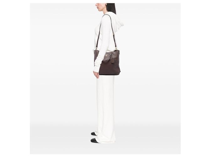 Borsa Tote Convertibile Prada Vitello Daino marrone con zip laterale - vista 5