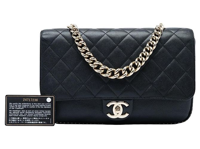 Borsa Chanel Large CC Quilted Caviar Studded Single Flap Satchel Nera Nero - vista 7