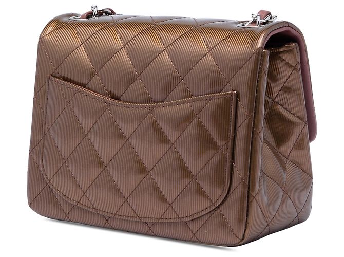 Borsa a tracolla Chanel Mini Square Classic Metallic Striped Patent Single Flap Marrone - vista 2