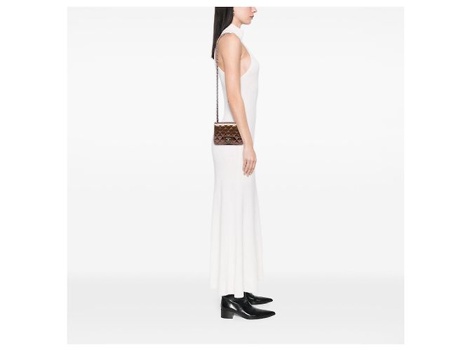 Borsa a tracolla Chanel Mini Square Classic Metallic Striped Patent Single Flap Marrone - vista 5