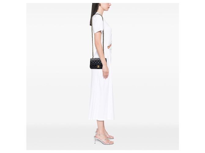 Borsa a tracolla Chanel Mini Rectangular Classic Single Flap in pelle d'agnello blu - vista 7
