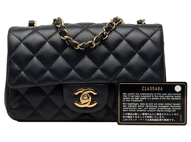 Borsa a tracolla Chanel Mini Rectangular Classic Single Flap in pelle d'agnello blu - vista 8