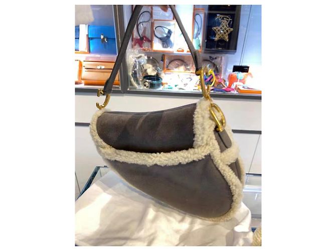 Borsa a mano Dior Saddle in suede grigio - vista 2