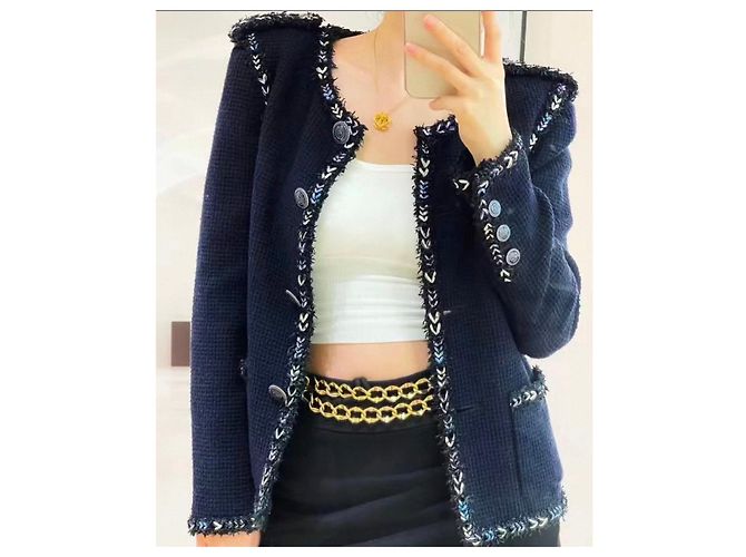 Chanel Blue Tweed Jacket Size 38 Multiple colors - view 4