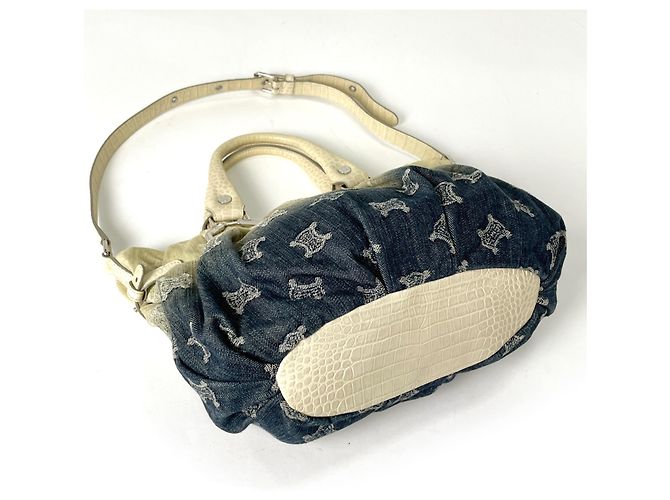 Céline Borsa Celine in denim e pelle Blu Beige - vista 2