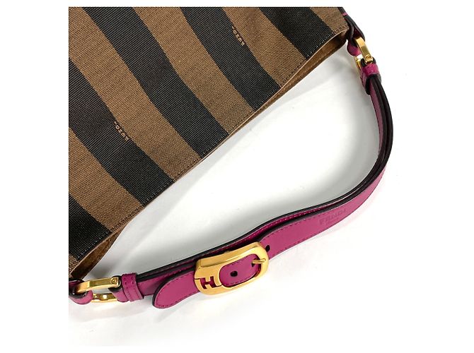Fendi Pequin Pattern Schultertasche Braun Schwarz - Ansicht 5