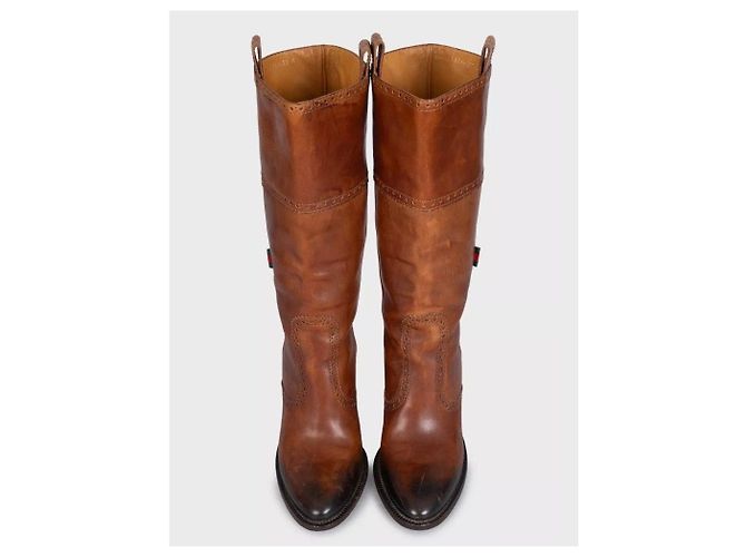 Gucci braune Lederstiefel mit Logo - EU 37 gebraucht - Ansicht 2