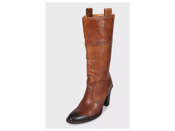 Gucci braune Lederstiefel mit Logo - EU 37 gebraucht - Ansicht 3