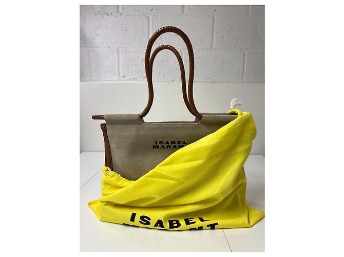 Borsa tote Isabel Marant Toledo in camoscio beige e pelle marrone - vista 10