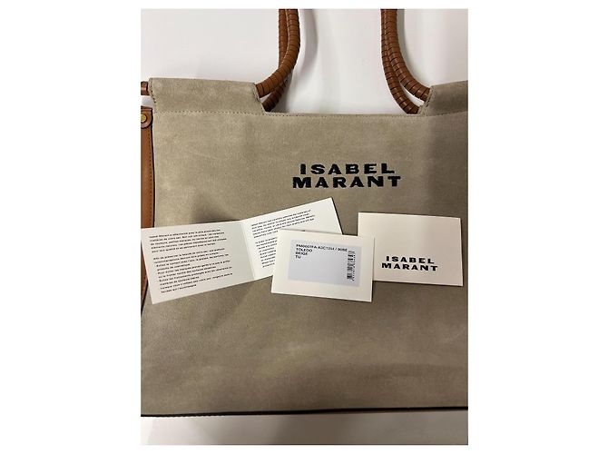 Borsa tote Isabel Marant Toledo in camoscio beige e pelle marrone - vista 11