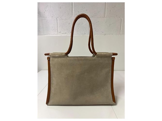 Borsa tote Isabel Marant Toledo in camoscio beige e pelle marrone - vista 13