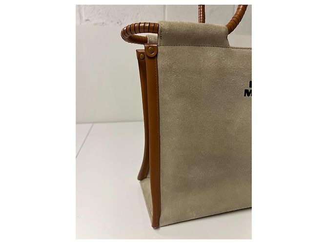 Borsa tote Isabel Marant Toledo in camoscio beige e pelle marrone - vista 3